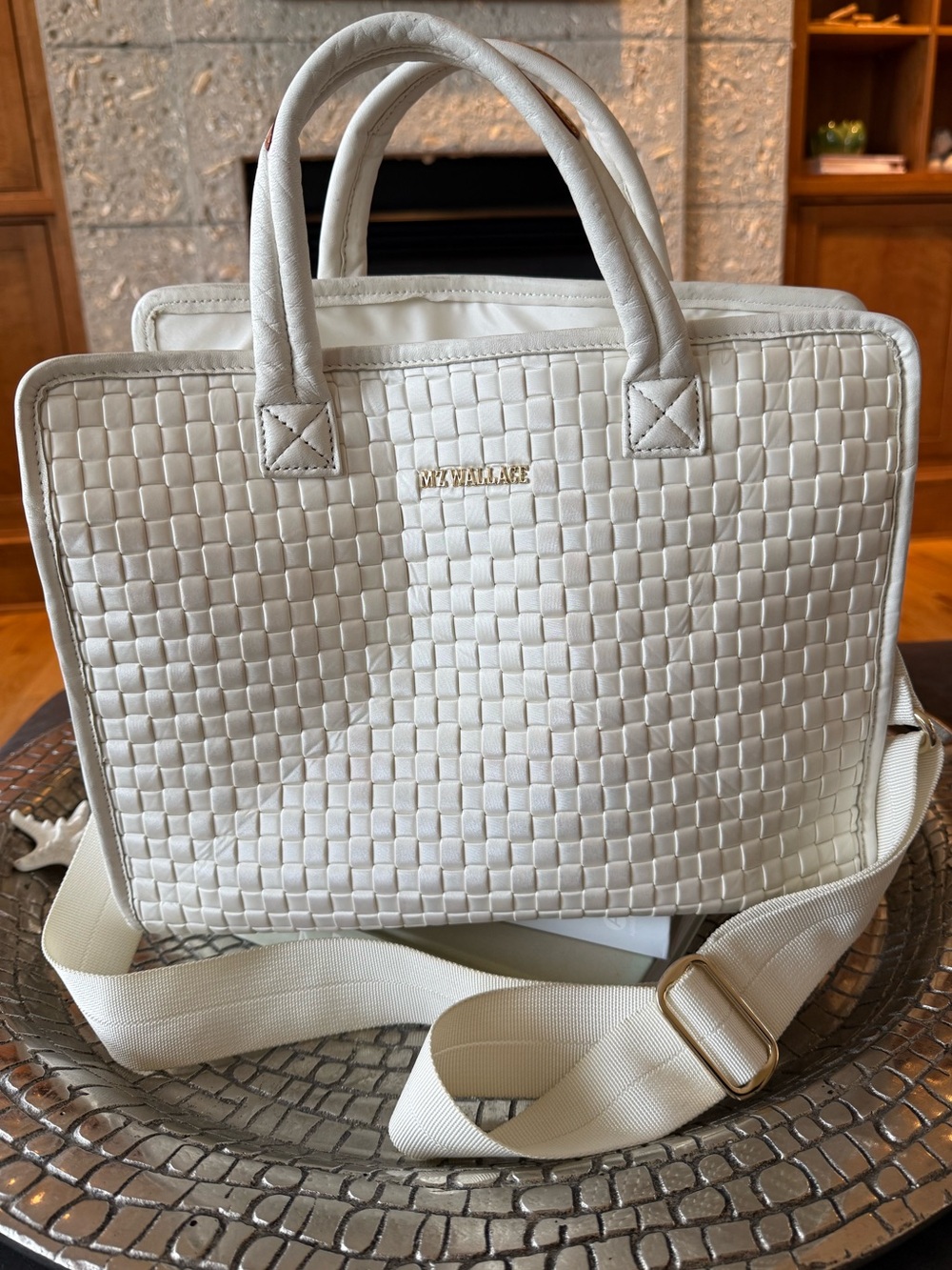 MZ WALLACE CREAM MEDIUM BOX TOTE